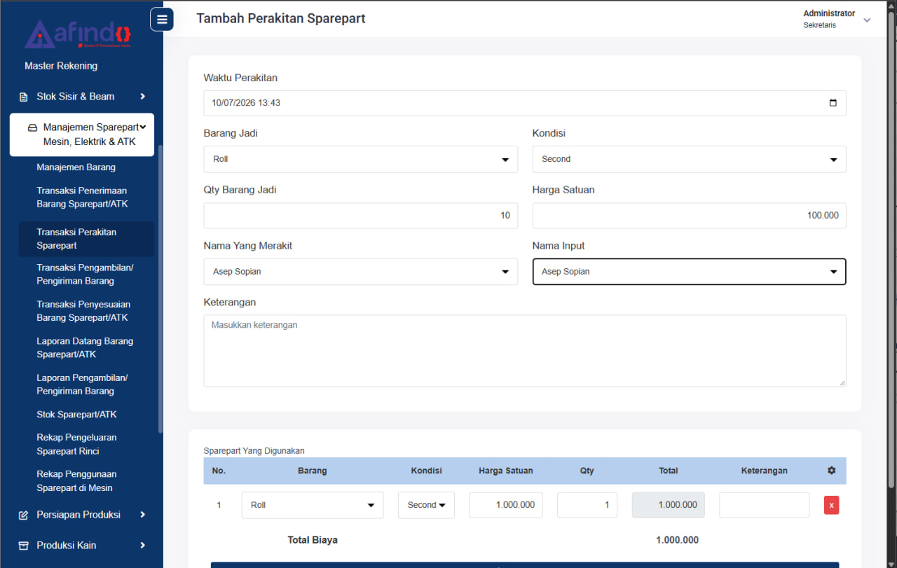 Screenshot ERP MANUFAKTUR TEKSTIL TERINTEGRASI