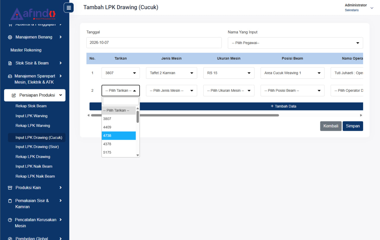 Screenshot ERP MANUFAKTUR TEKSTIL TERINTEGRASI