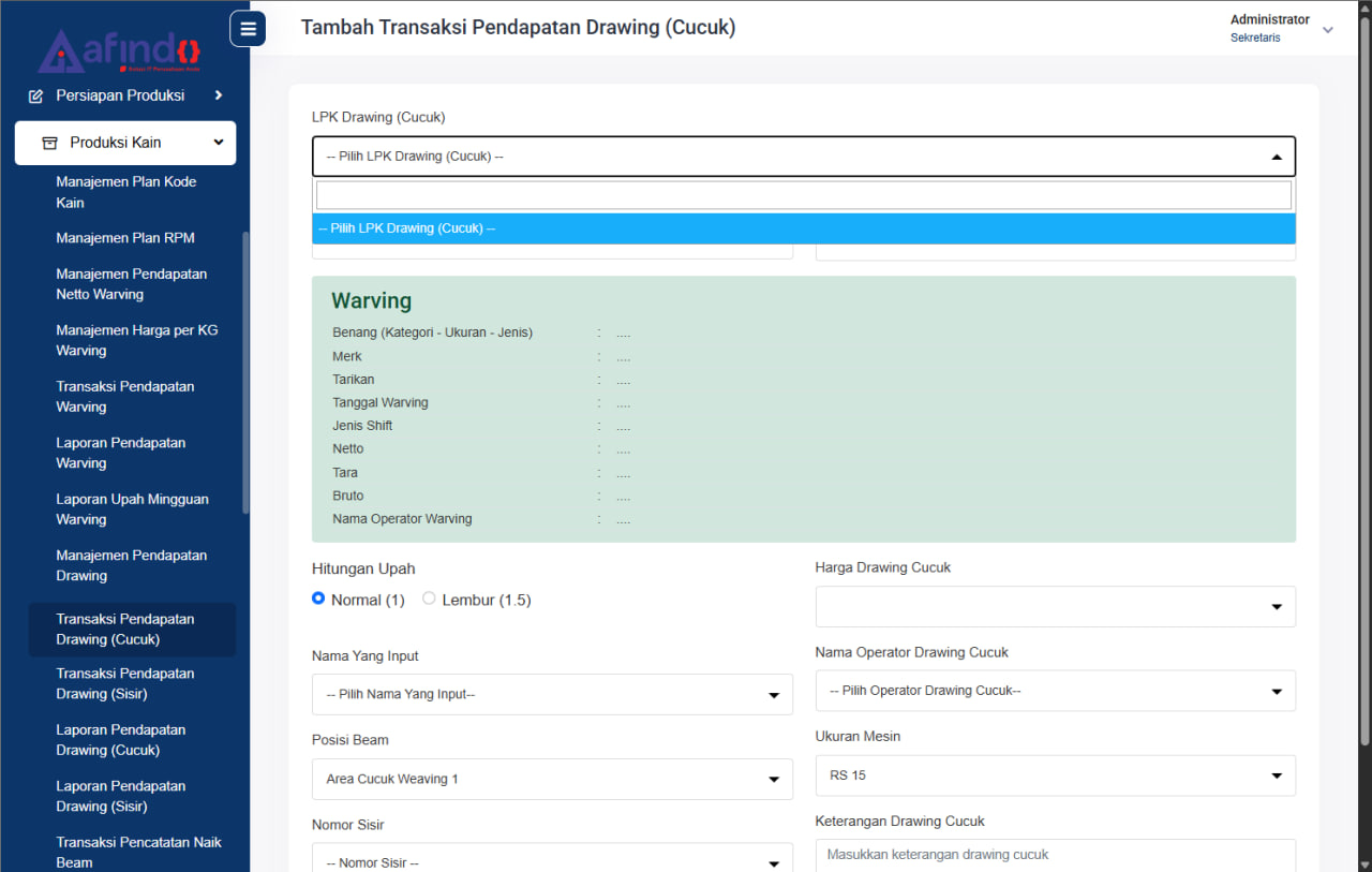 Screenshot ERP MANUFAKTUR TEKSTIL TERINTEGRASI