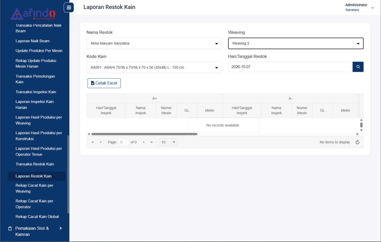 Screenshot ERP MANUFAKTUR TEKSTIL TERINTEGRASI