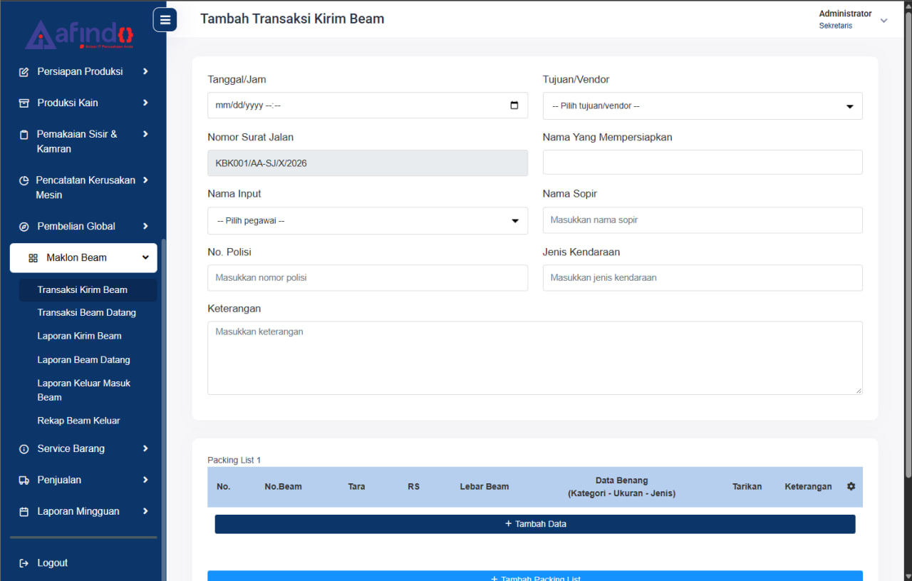 Screenshot ERP MANUFAKTUR TEKSTIL TERINTEGRASI