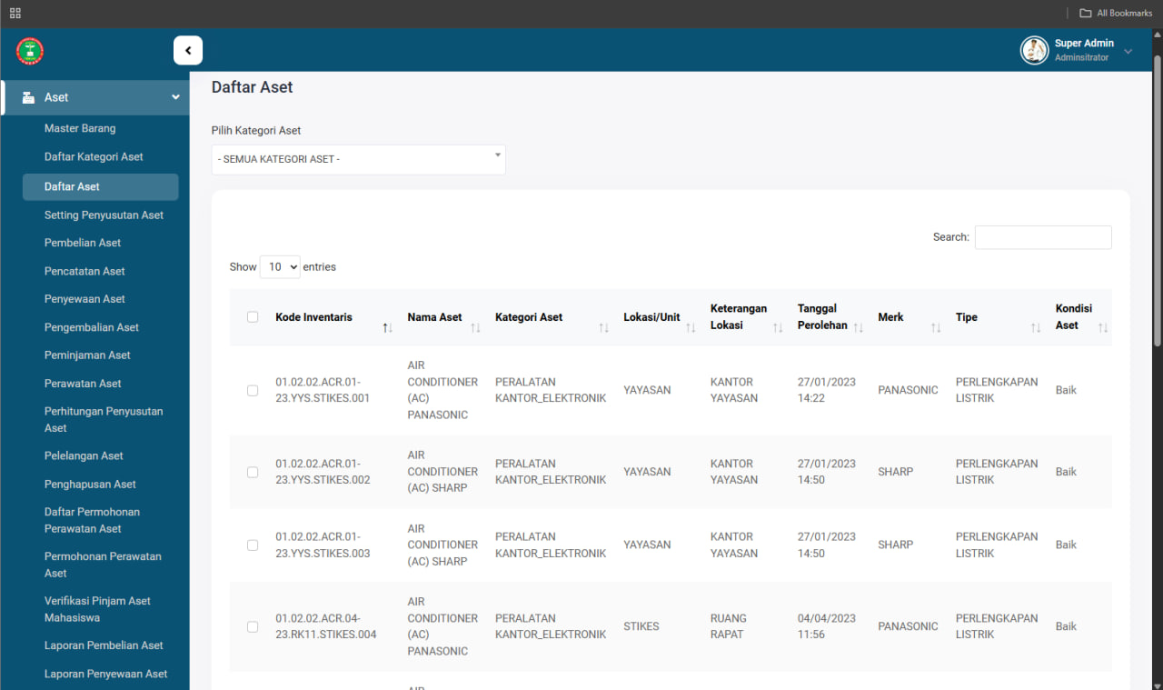 Screenshot ASSET MANAGEMENT SYSTEM (AMS)