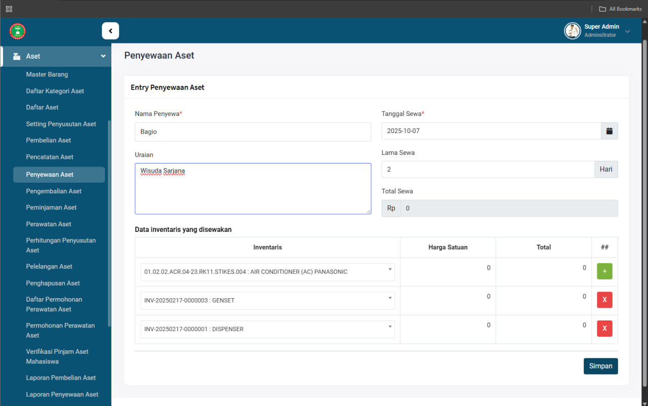 Screenshot ASSET MANAGEMENT SYSTEM (AMS)