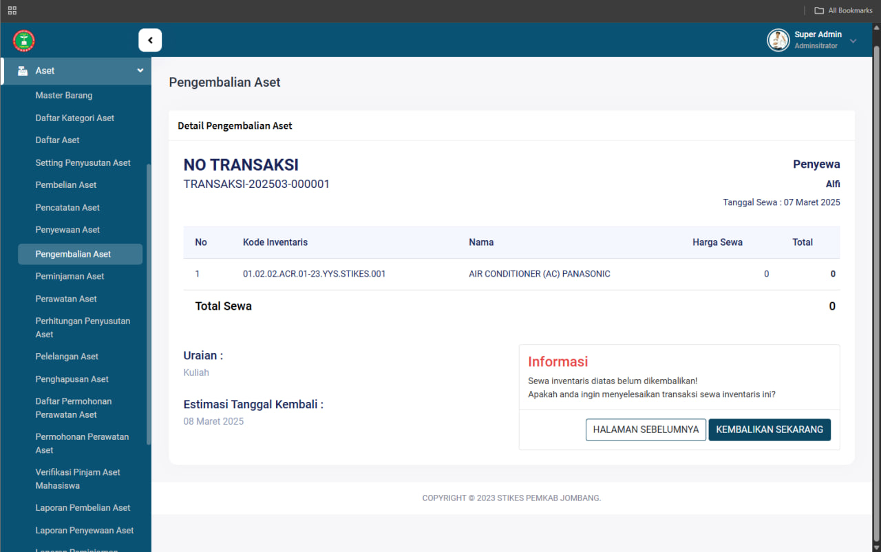 Screenshot ASSET MANAGEMENT SYSTEM (AMS)