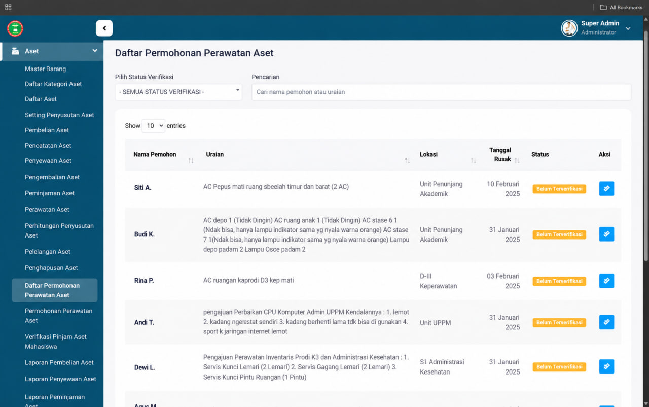 Screenshot ASSET MANAGEMENT SYSTEM (AMS)
