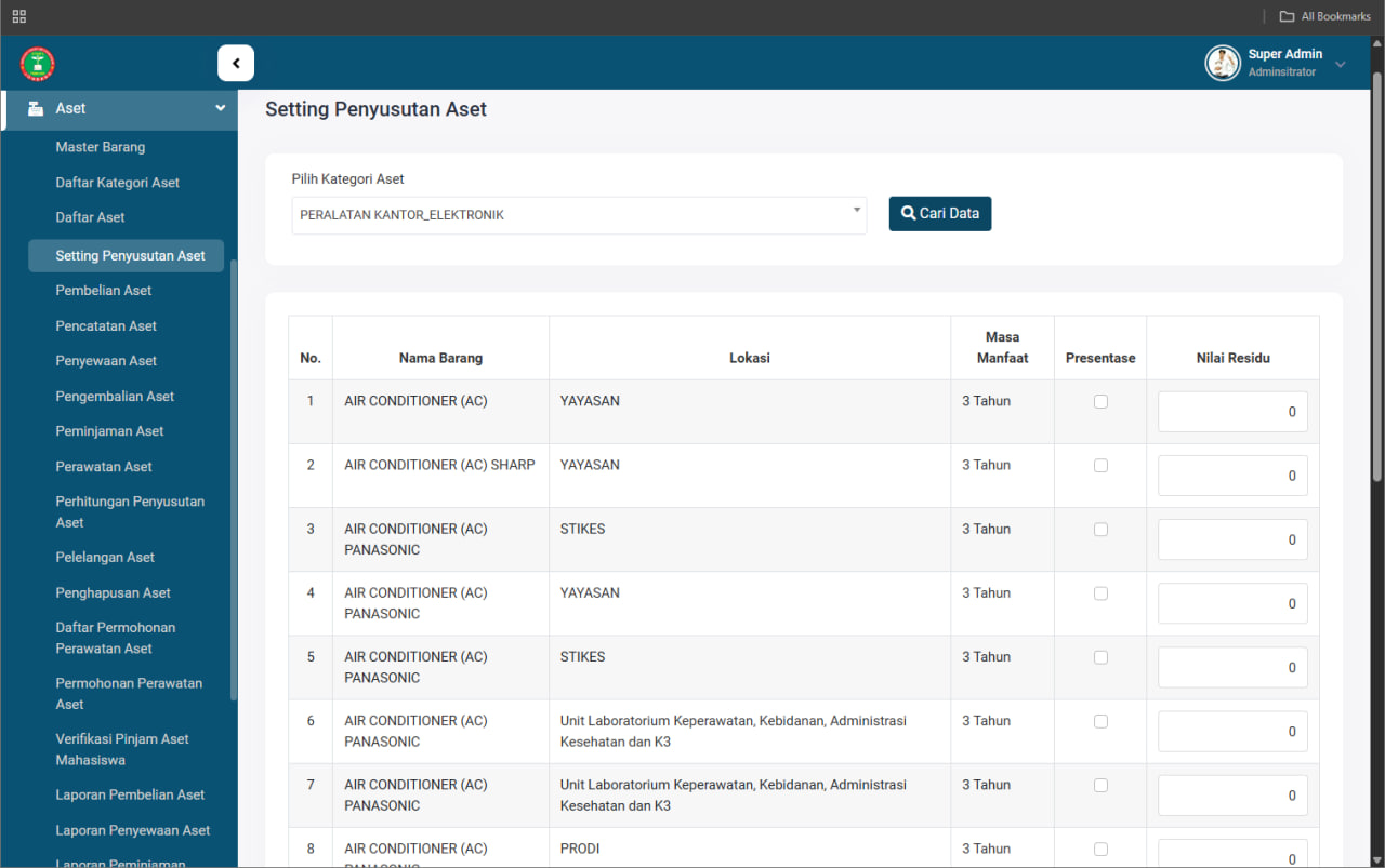 Screenshot ASSET MANAGEMENT SYSTEM (AMS)